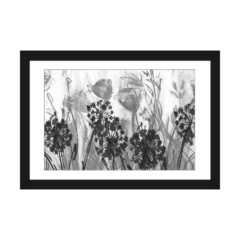 Champ indigo, H 16 po x l 24 po, Papier noir avec cadre d'angle ouvert, Noir / blanc
