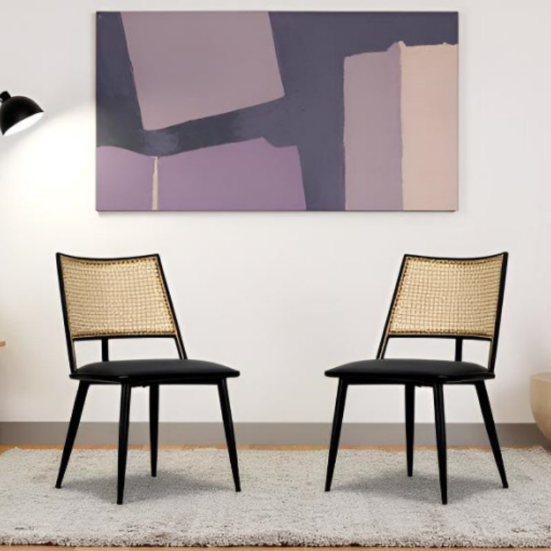 47cm H Polyester Blend Upholstered Metal Side Chair, Black, Black