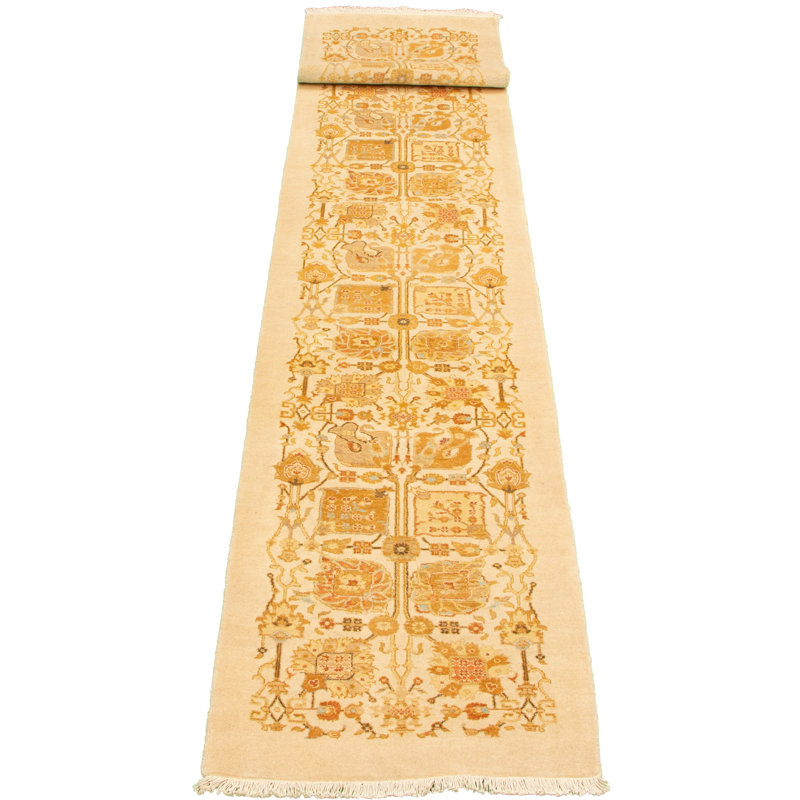 Tapis de couloir en laine noué à la main de conception unique noué à la main new age de style perse ivoire 2 pi 6 po x 15 pi 9 po tapis décoratif