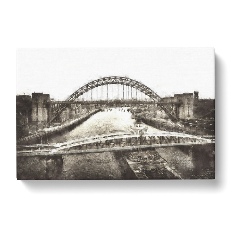 Tyne Bridge Linking Newcastle - Wrapped Canvas Painting Print, 50cm H x 76cm W x 3cm D