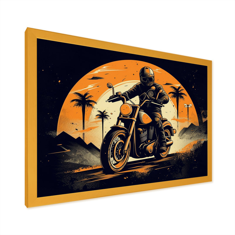 «Moto Roaring Down The Boulevard I», reproduction d'art mural moto, H 24 po x l 32 po, Encadrement doré