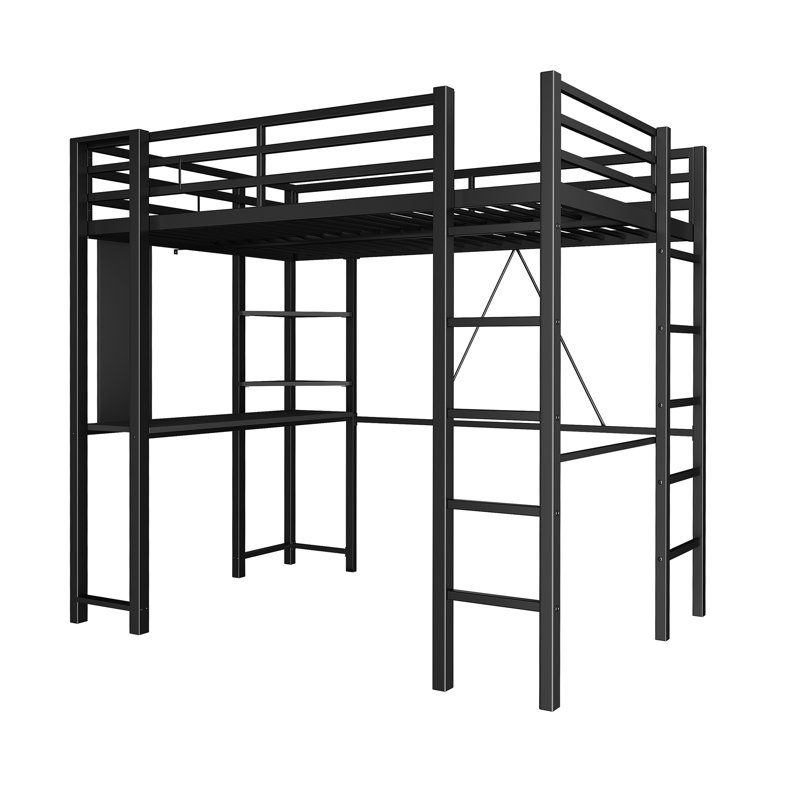 Loft Bed with Desk and Bookcases, Black, Full
