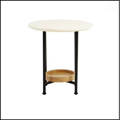 Élégante table de bout ovale avec plateau blanc et tablette naturelle pour les espaces de vie modernes
