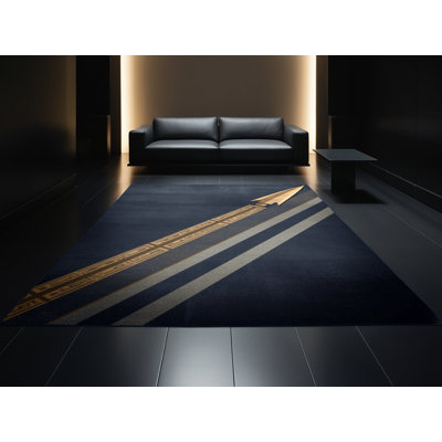 Tapis moelleux doux et moelleux à rayures bleues Spartan Spear de Athanas