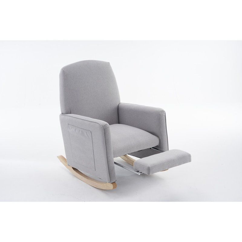 Chaise berçante en coton et lin avec repose-pieds réglable, Gris clair