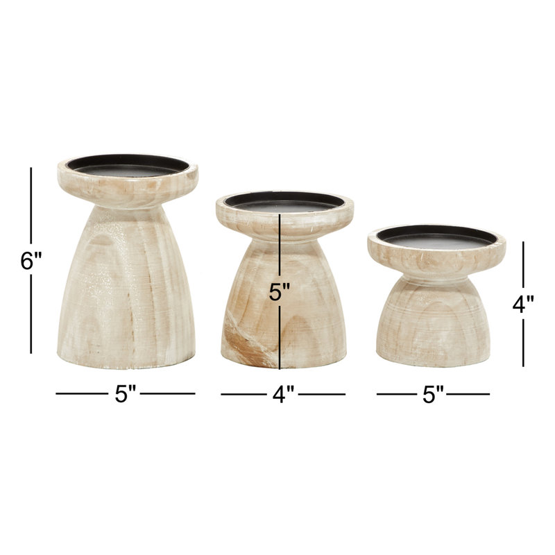 3 Piece Wood Tabletop Candlestick Set, Natural