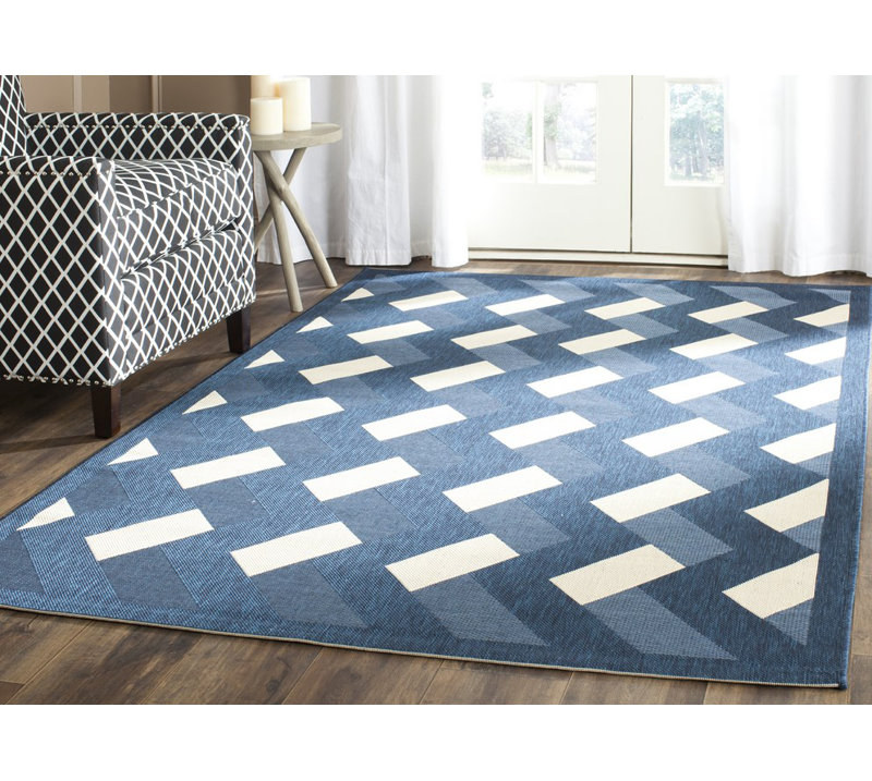 Arneshia Navy/Beige Area Rug, Rectangle 6'7" x 9'6"