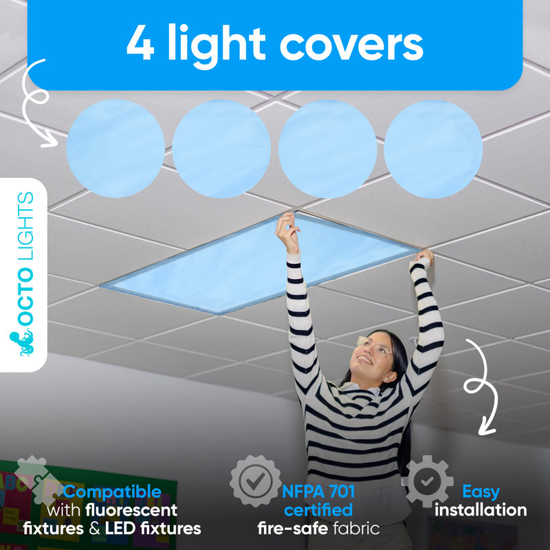 Fluorescent Light Covers For Ceiling Lights - Magnetic Classroom Light Filters - Tranquil Blue