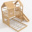 Twin Over Full House Bunk Bed With Ladders And Slides, House Floor Bunk Bed With Storage Shelves And Wardrobe, Playhouse Design, Natural-1387095050