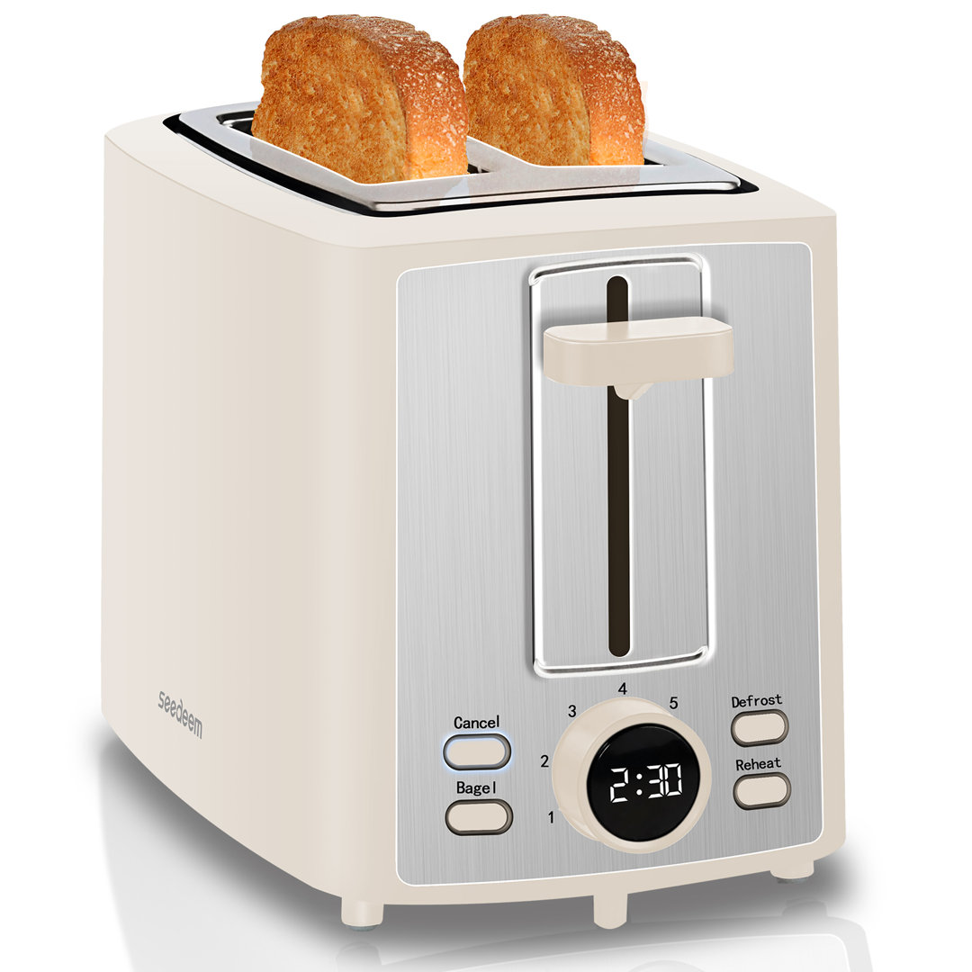 YUKOOL Toaster 2 Slice, Bread Toaster With LCD Display, 7 Shade Settings, 1.４'' Extra Wide Slots Toaster With Cancel, Bagel, Defrost, Reheat Functions, Removable Crumb Tray, 900W, YUKOOL 