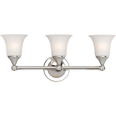  3-Light Indoor Brushed Nickel Vanity Wall Mount with Etched White Cased Glass