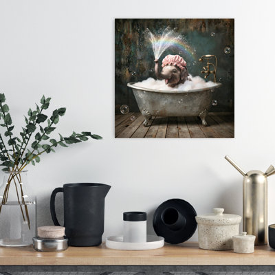 Baby Elephant Bubble Bath Rainbow Abstract Contemporary Landscape Nature Wall Art Print by Katie Towers - Wrapped Canvas Print
