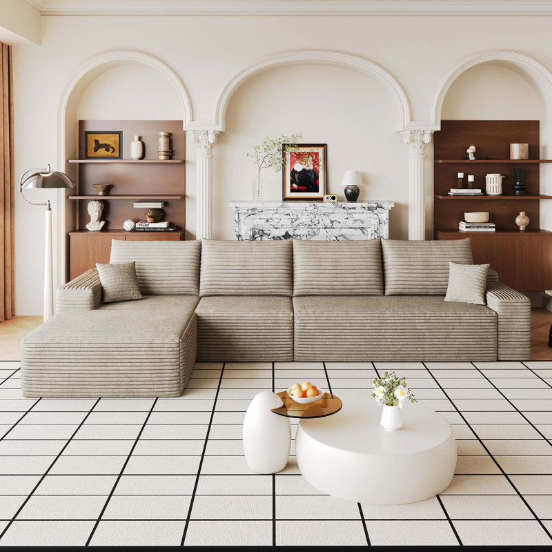 Canapé modulaire Cloud avec méridienne modulaire en L et sièges en velours côtelé moelleux sans assemblage