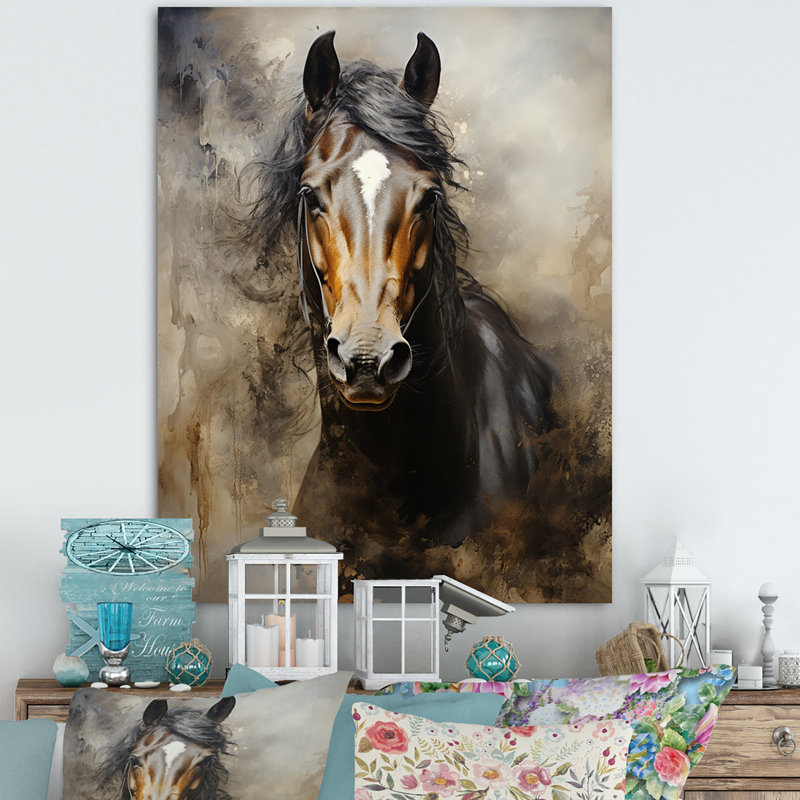 Balendran White Horse Équestre Dualité I, reproduction d'art sur toile, H 44 po x l 34 po, Toile tendue, Sans cadre