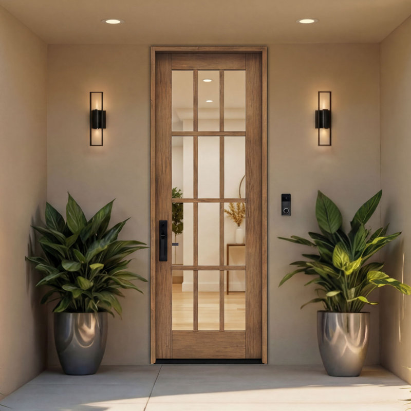 G112-SW-96 | Porte simple de 96 po, extérieur pré-monté RTA, SDL 12 Lite, bois d'acajou brut, 33.75" x 98" [32" Door]