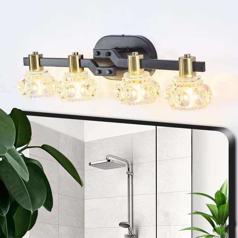Vintage 4- Wall Fixture, Clear Crystal , Matte Black + Golden, Bathroom & Corridor, Energy Saving, Simple To Install Sconce, Shades, Iron, Retro Hallway Lighting, Efficient, Easy