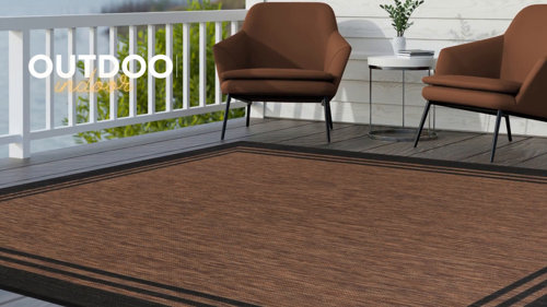 Asao Bordered Gold/Black Indoor/Outdoor Area Rug Wade Logan Pattern: Geometric, Rug Size: Rectangle 8' x 10