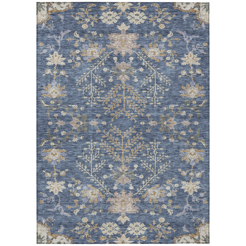 Machine Washable Indoor/Outdoor Cicel ACN1156 Blue Rug, Rectangle 3' x 5'