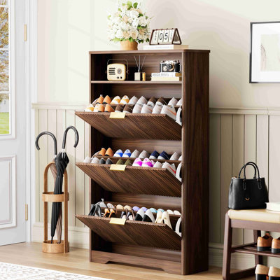 Shoe Cabinet Storage For Entryway Hidden Shoes Storage Cabinet With 3 Flip Drawers, Tall Free Standing Shoe Organizer Rack For Foyer, Hallway