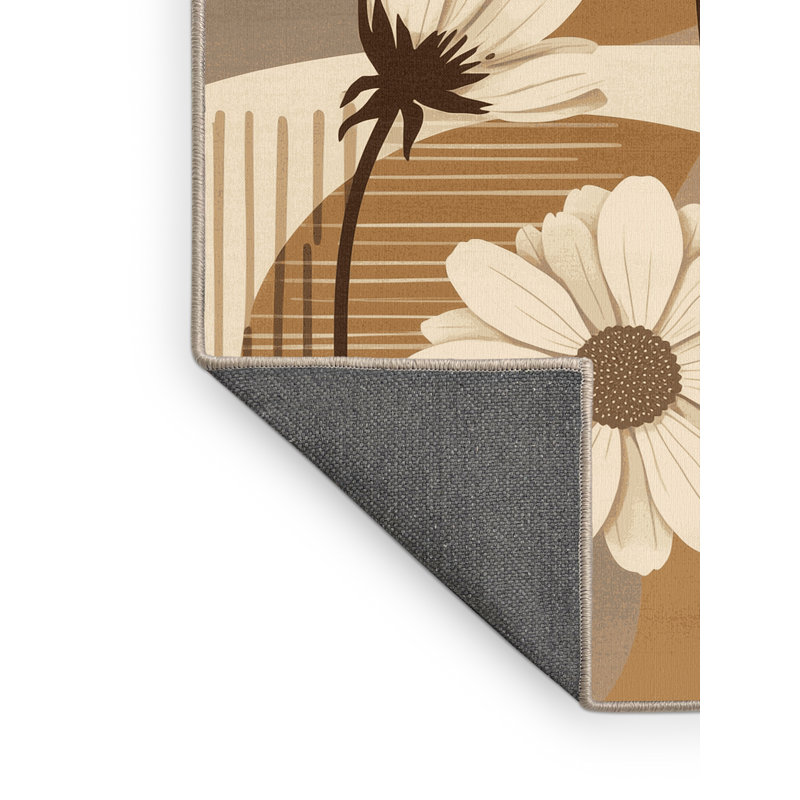 Tapis brun doux et moelleux à motif de camomille Temaraia, Carré 5 pi