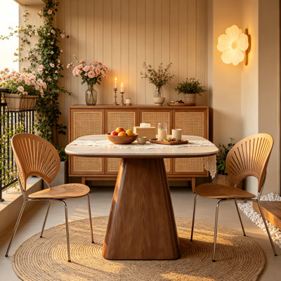 35.4" Square Dining Table with Sintered Stone Tabletop, Modern Kitchen Table with Solid Wood Base for Living Room, Small Spaces, Dining Room, White&Brown