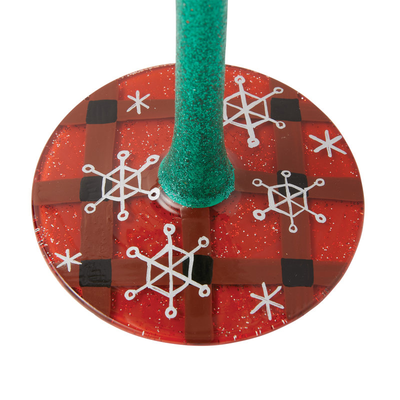 Verre à vin de Noël en verre peint à la main 15 oz Enesco Lolita a Plaid