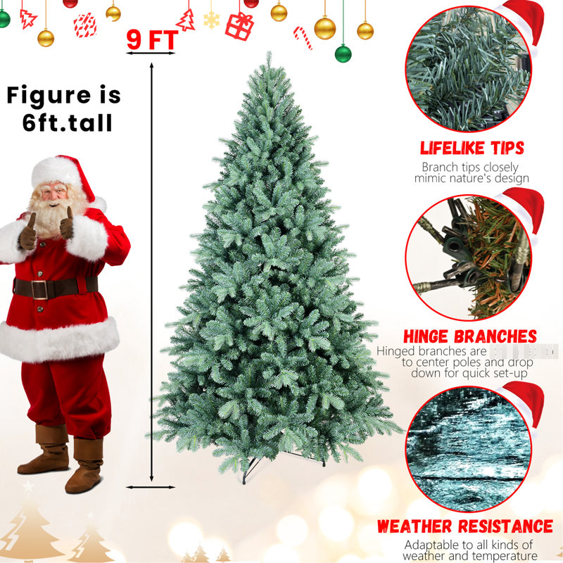 Arbre teinté bleu 9 pi, 3268 pointes, conception à charnières pour un assemblage rapide, arbre de Noël sur pied avec teinte, aspect naturel, installation, métal sécurisé