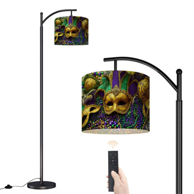 Arc Floor Lamp Mardi Gras Colorful masks decorations purple Floor Lamps with Remote LED Lights Adjustable Lamp Shades Tall Standing Lamps for Reading Office Living Room
