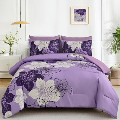 7 Piece Floral Comforter Set Soft Microfiber Bedding Set with Sheets for All Seasons