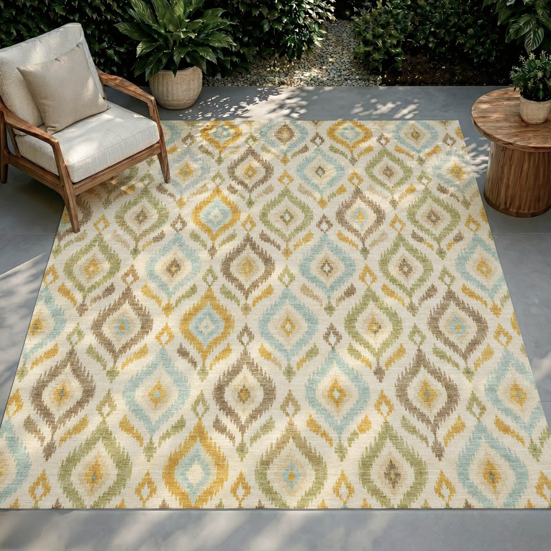 Tapis géométrique Ceajay ACN3069 lavable à la machine pour l'intérieur et l'extérieur, Blé, 10 pi x 14 pi