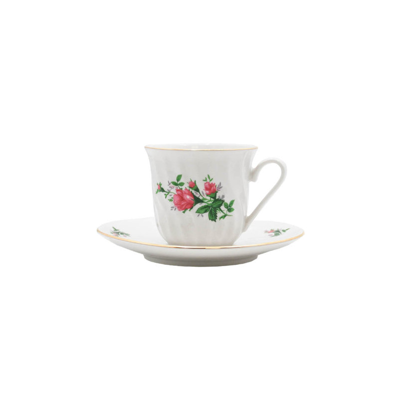Ensemble de tasse à thé et soucoupe en porcelaine Rhona, embossage floral et garniture or 24 carats (ensemble de 6)