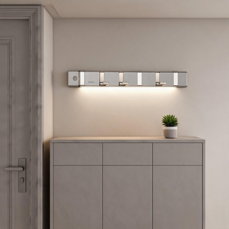 Patères murales pliantes et éclairées, en acier inoxydable, à 6 crochets avec détecteur de mouvement et éclairage DEL, pour salle de bain, douche, entrée, salon ou chambre.