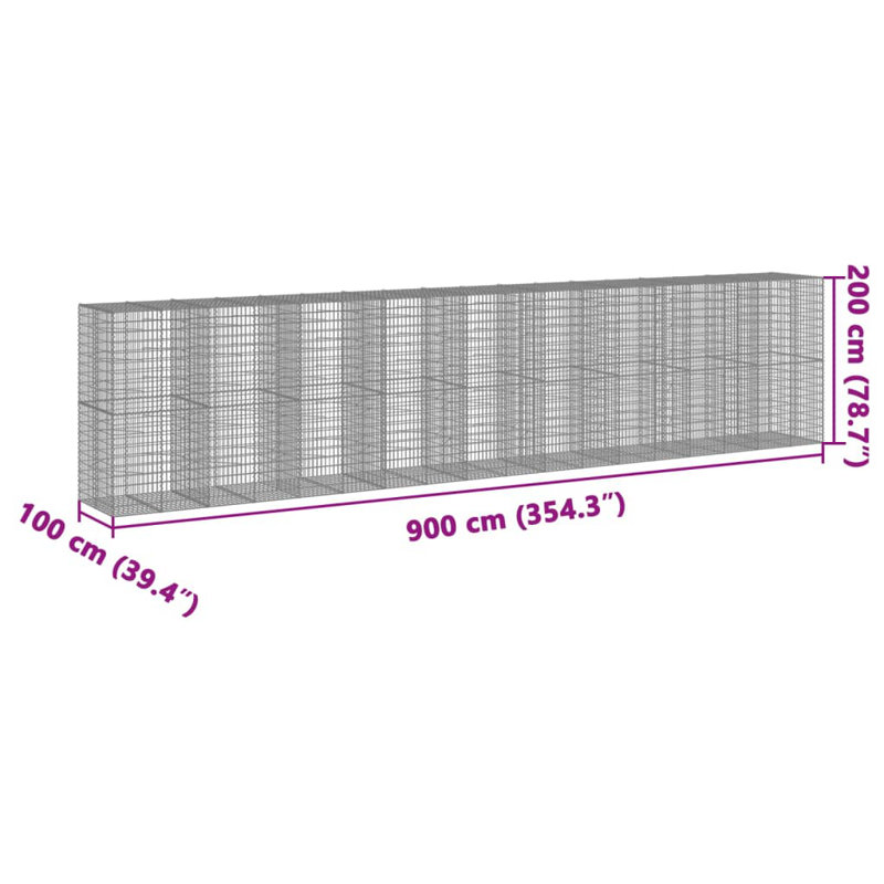 Clôture de bordure en métal argenté, 30 pi X l 7 pi X P 3 pi D