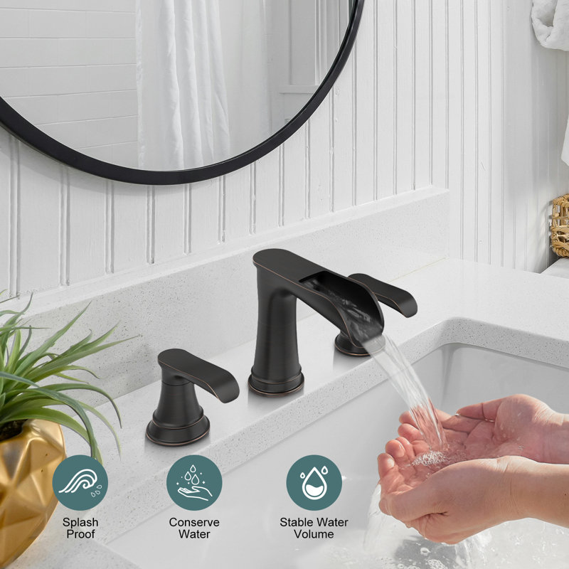8 In. Waterfall Widespread 2-Handle Bathroom Faucet With Pop-Up Drain Assembly, Oil Rubbed Bronze
