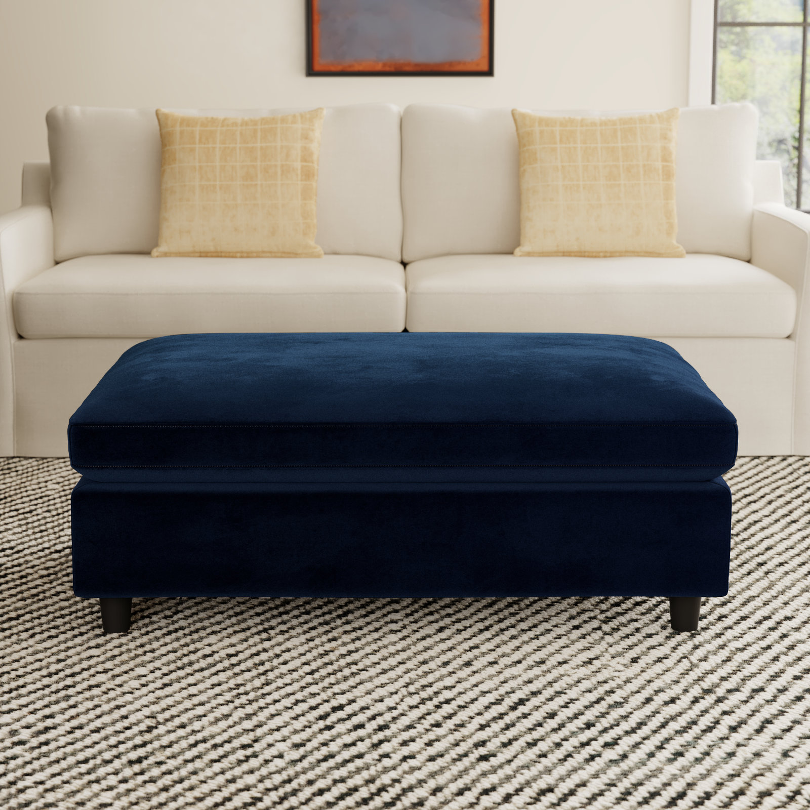 Fleetwood 45" Rectangle Upholstered Ottoman, Indigo Haven Performance Velvet