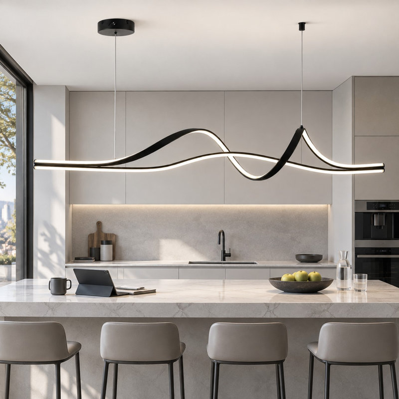 Luminaire suspendu pour îlot de cuisine 2 lumières à DEL noir, 55.91" W, Matte Black