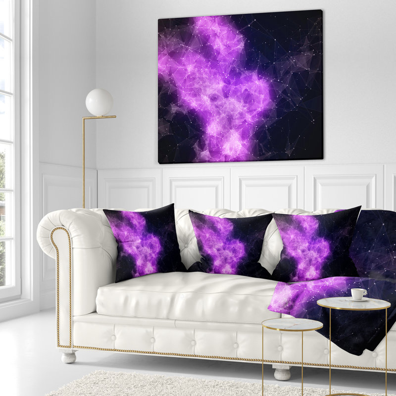Nébuleuse Fractal Violet - coussin imprimé abstrait, 18 po x 18 po, Coussin décoratif