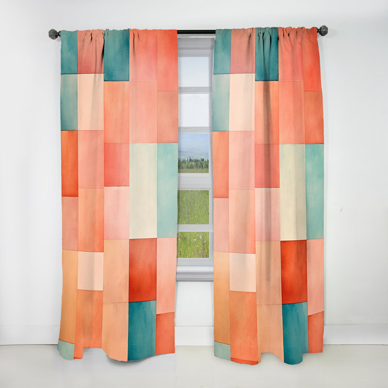Dunkley Coral Cubes Melody Shapes I - Rideau en velours moderne - obscurcissant - 1 panneau, L 52 po x L 95 po