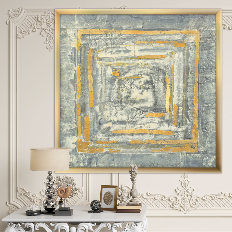 «Gold Glam on Grey Tapisserie II», reproduction d'art sur toile encadrée, H 30 po x l 30 po x P 1 po, Cadre doré