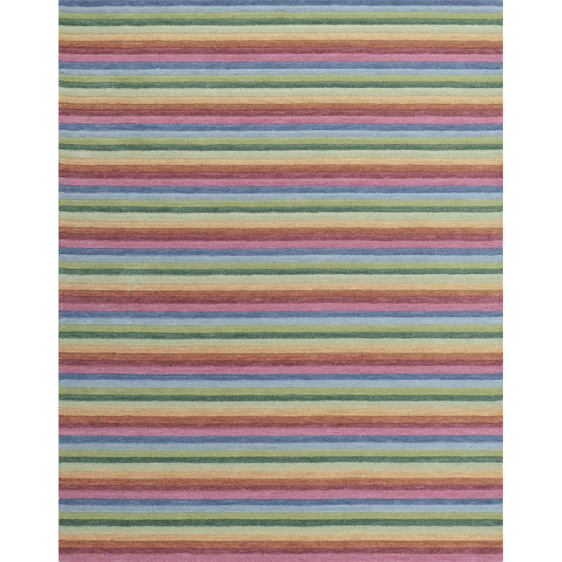 Surrey Stripe Hand-Tufted Plush Wool Rug High-Low Rainbow Multicolor, Rectangle 7'6" x 9'6"
