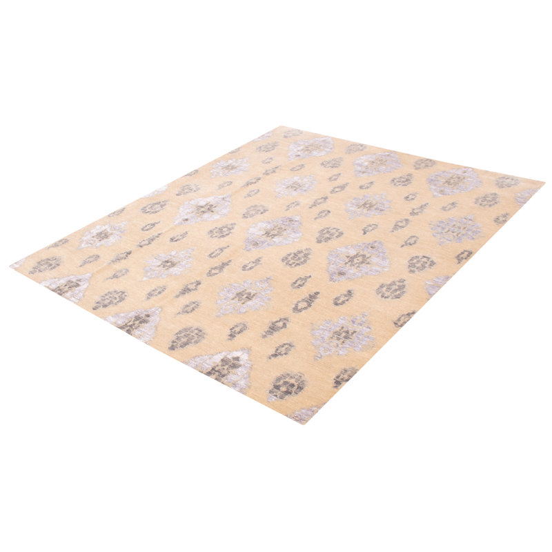 Tapis kaki en laine noué à la main de conception unique 8 pi x 9 pi 11 po New Age