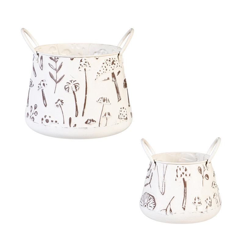Ensemble de 2 pots à fleurs embossés avec poignées, emboîtés