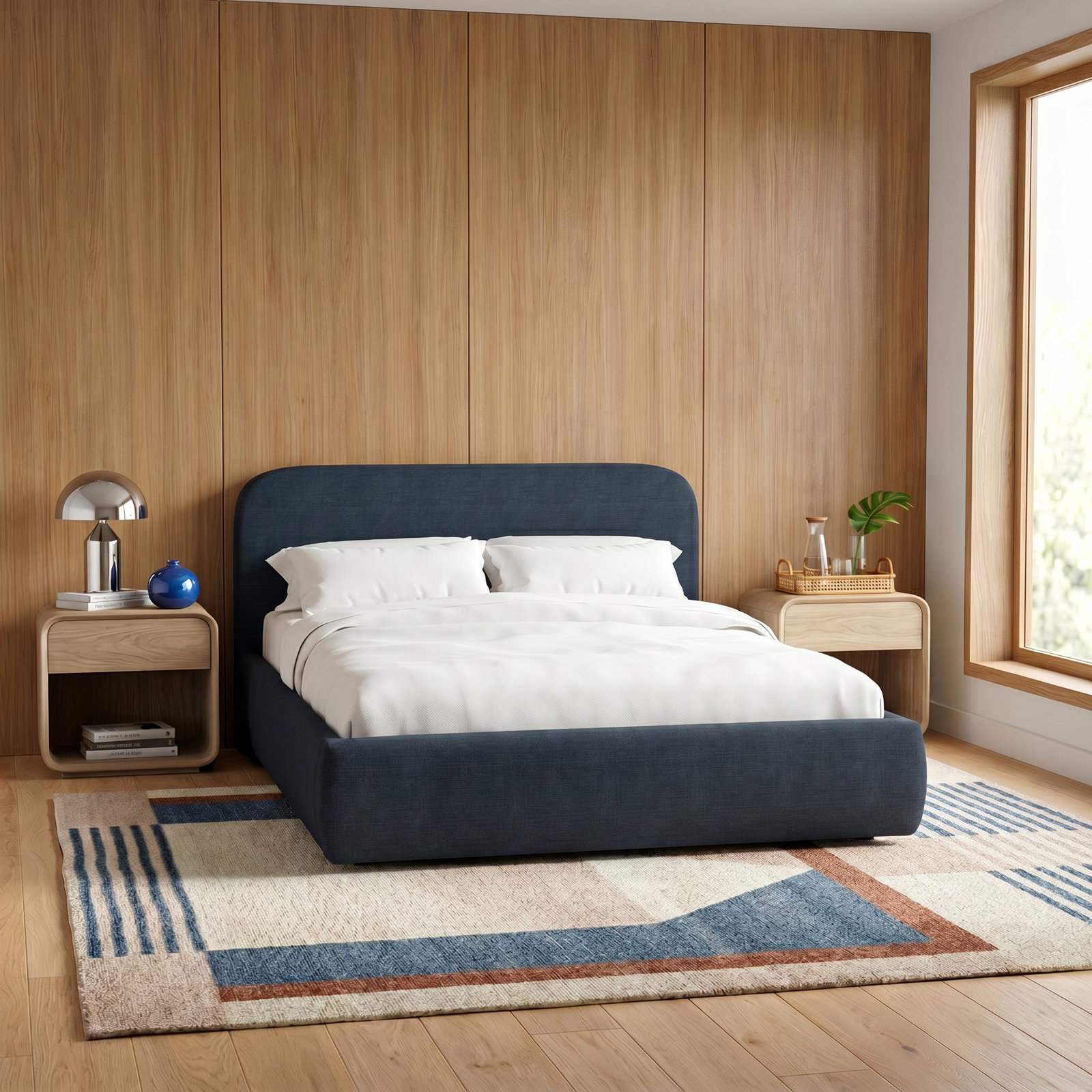 Cleophus Low Platform Bed, Queen, Navy