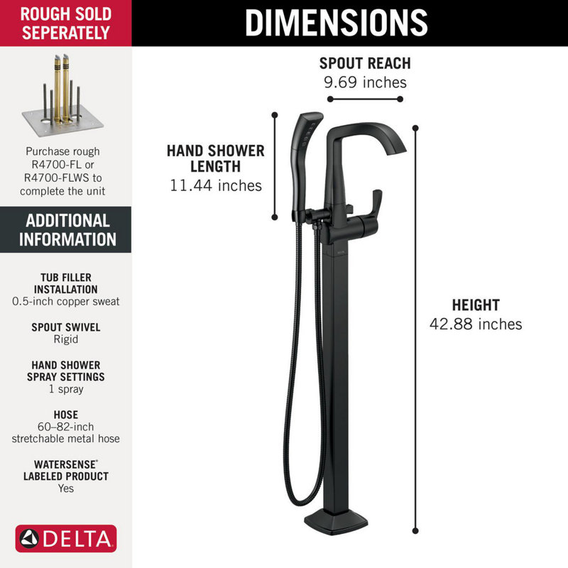 Garniture de baignoire autoportante 1L, Noir mat