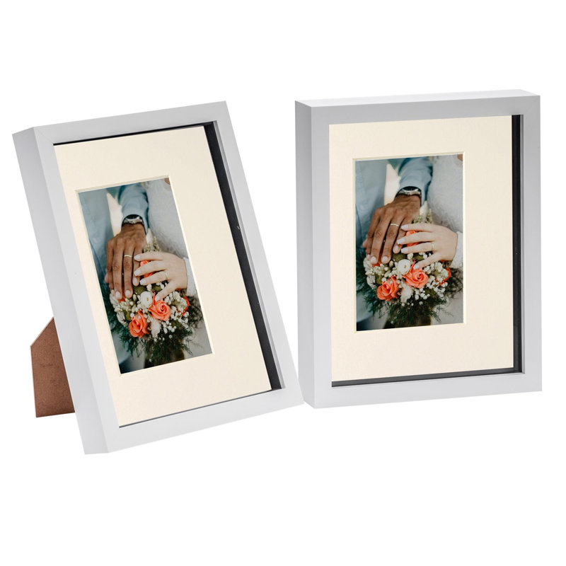 Nicola Spring - 3D Box Photo Frames - 8 x 10" with 4 x 6" Mount, White/Ivory