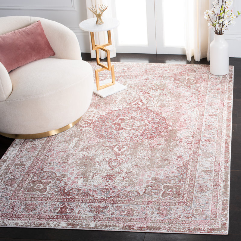 Adams Oriental Rose/Ivory Area Rug, Rectangle 4' x 6'