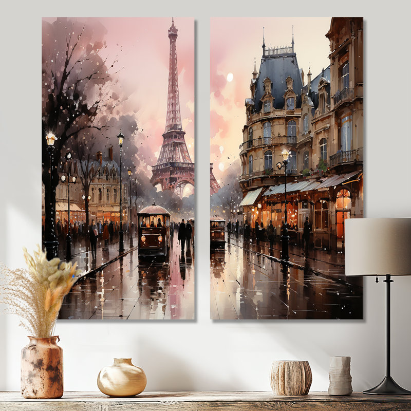 «Crisfield Pink Twilight Rendezvous In Paris I - Cityscapes Paris», ensemble d'art mural sur toile, H 20 po x l 24 po