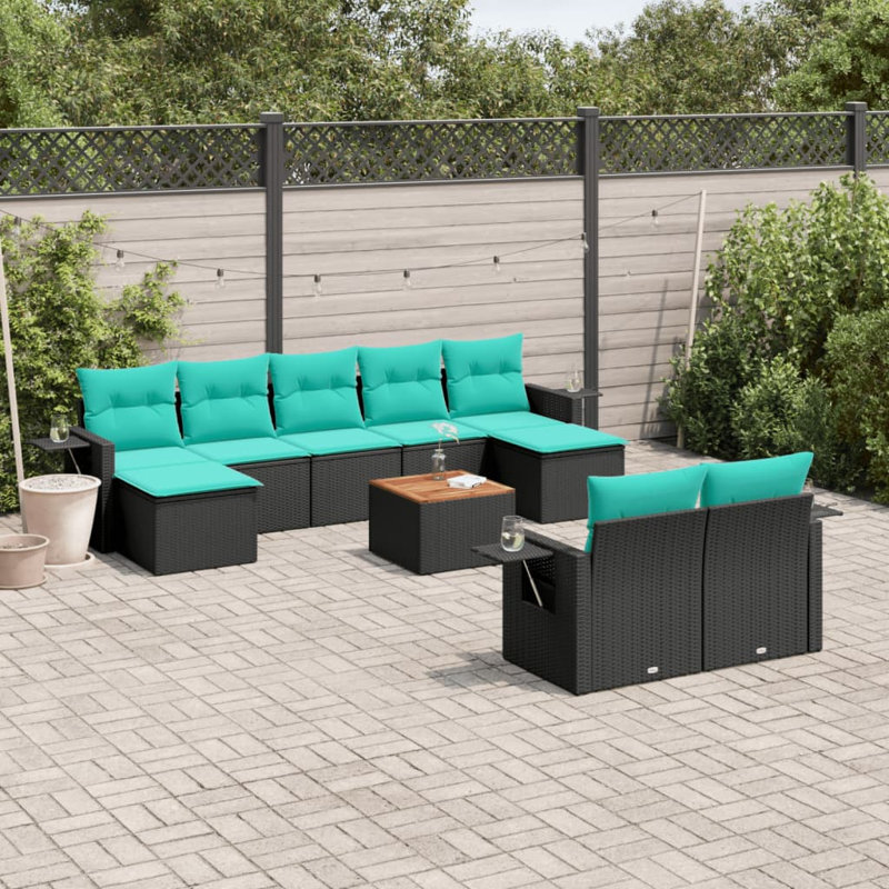  Ensemble de canapé de patio 10 pièces avec coussins en rotin de polyester noir
