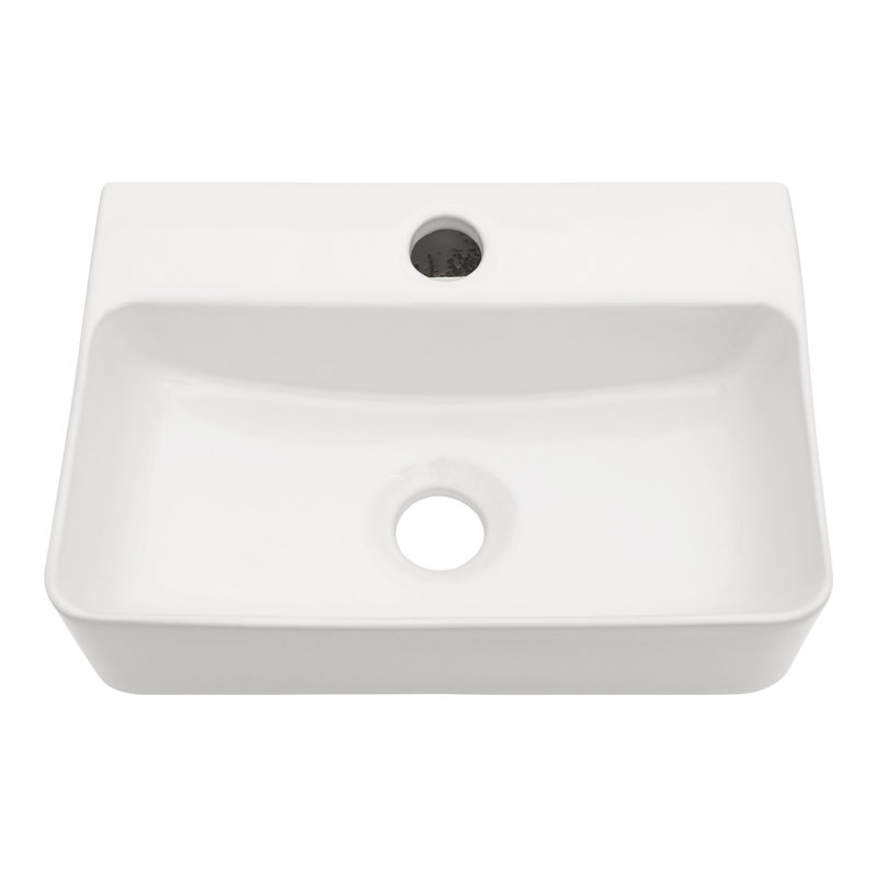 White Ceramic Rectangular Wall-Mount Bathroom Sink with Faucet Hole