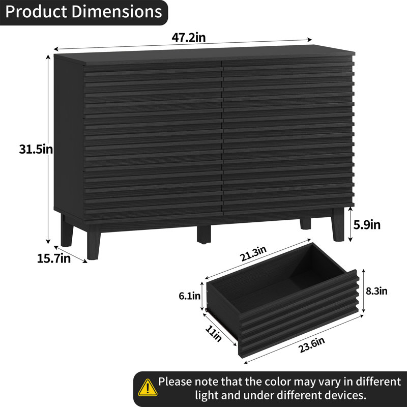 Commode double 6 tiroirs l 47,2 po, Noir